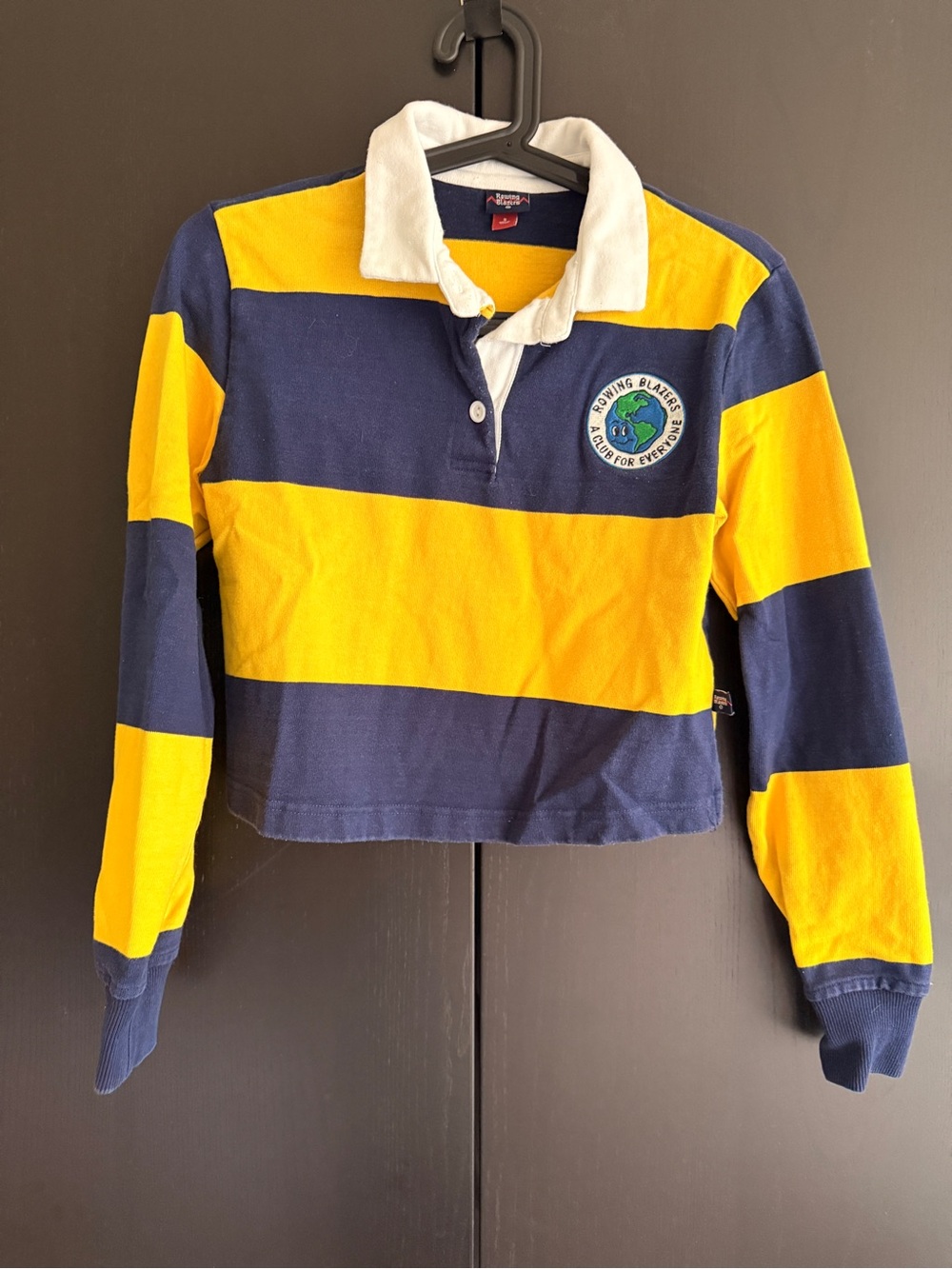 Rowing Blazers Striped Cropped Rugby Pullover - Yellow & Navy with White Collar